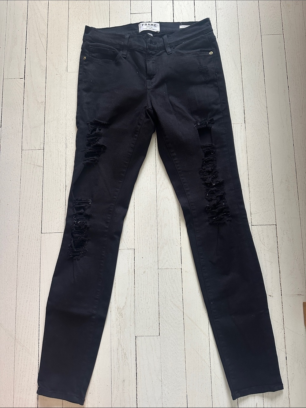 Frame Denim Black Ripped Skinny Jeans - Women's